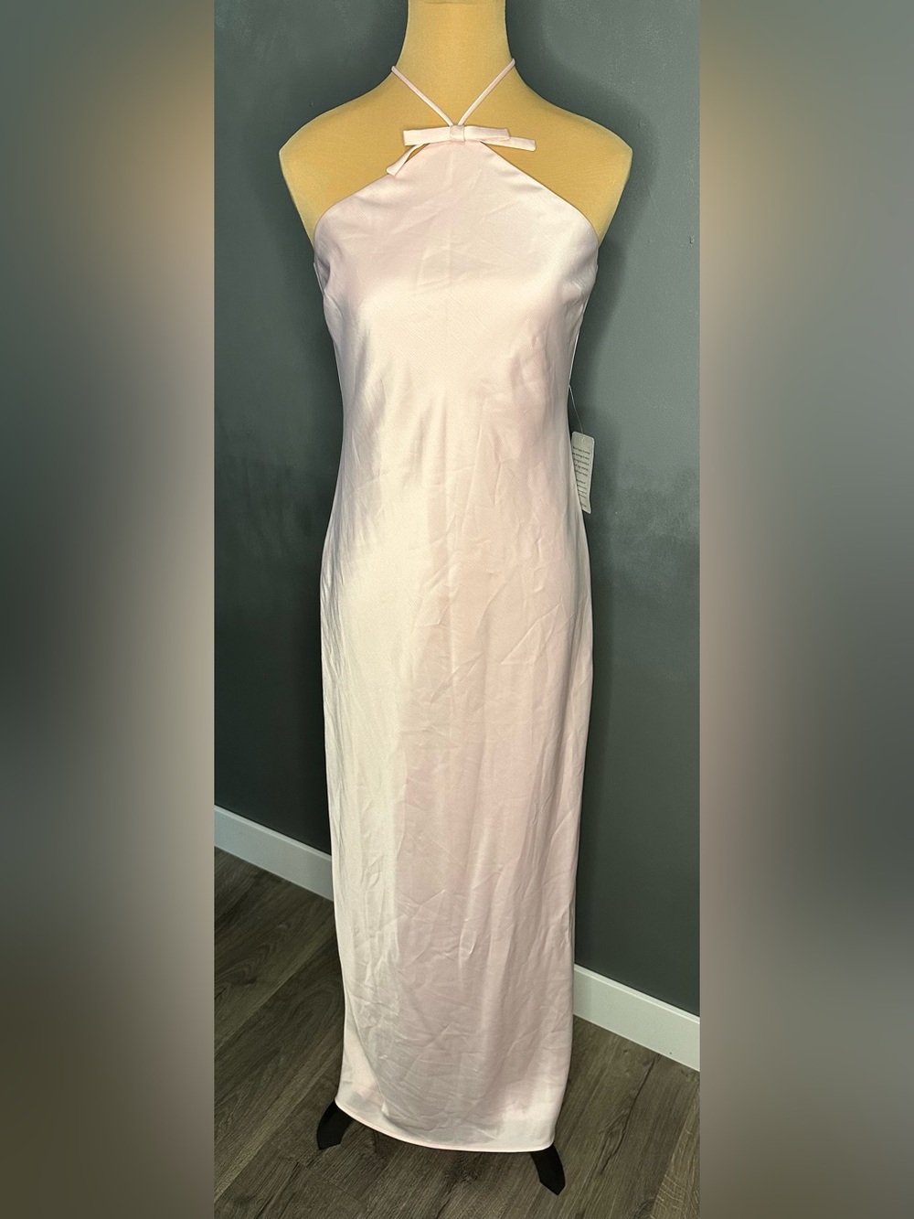 Wayf Pale Pink Halter Maxi Slip Dress